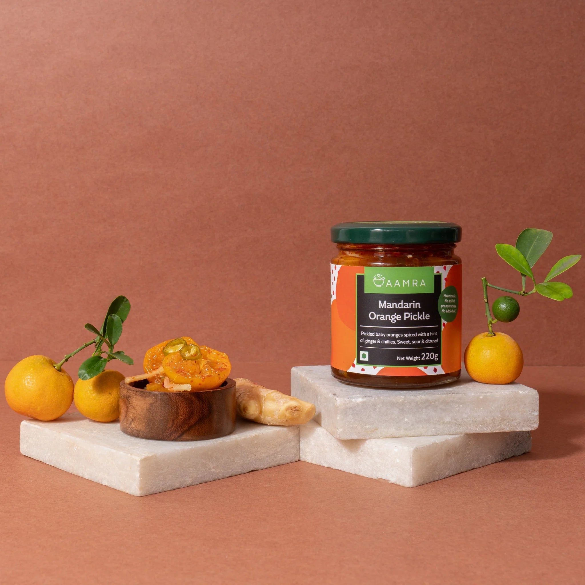 Pickle | Mandarin Orange Pickle - Hot &amp;amp; Sweet - Low Oil &amp;amp; No Artificial Preservatives - Aamra - 220gm
