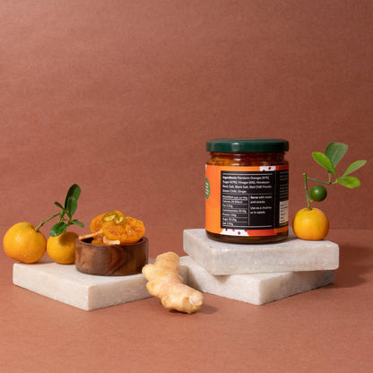 Pickle | Mandarin Orange Pickle - Hot &amp;amp; Sweet - Low Oil &amp;amp; No Artificial Preservatives - Aamra - 220gm