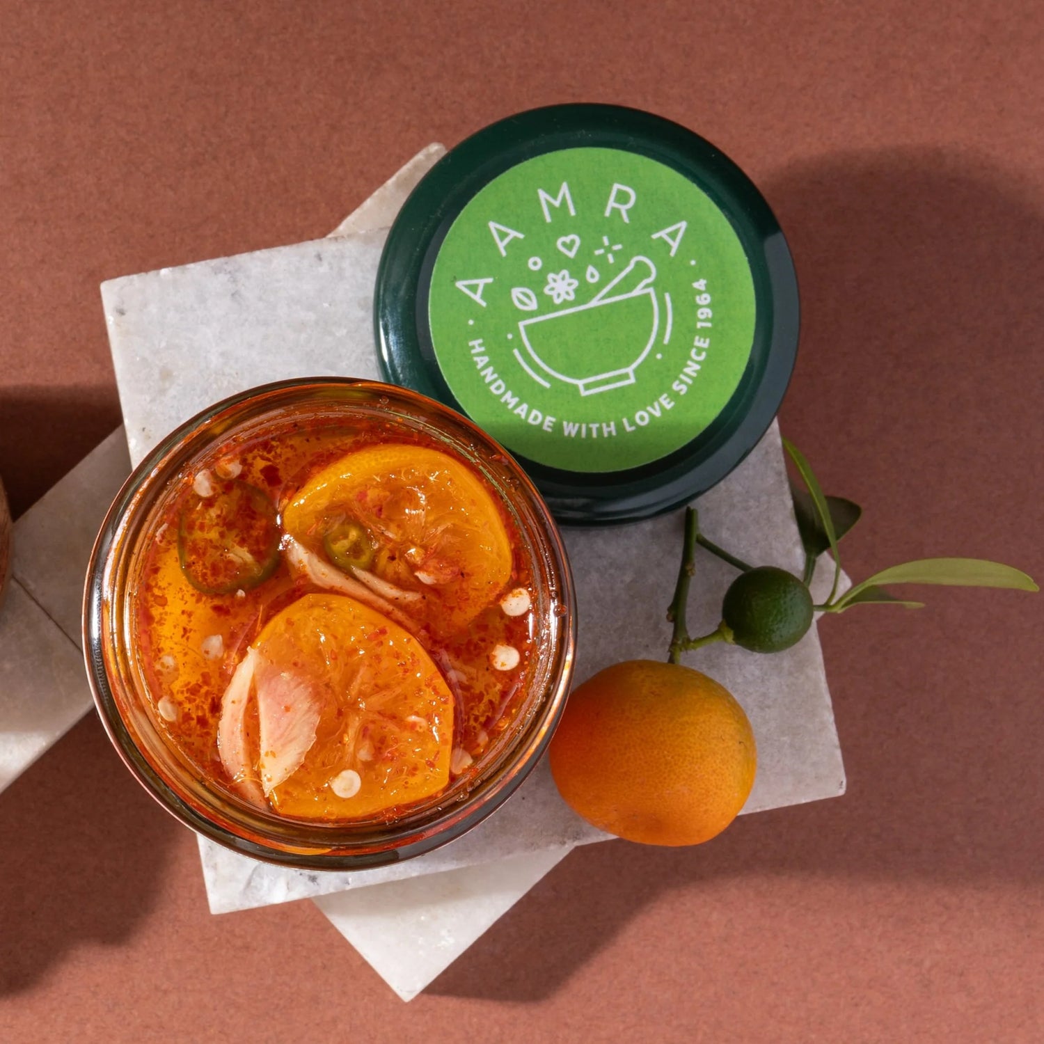 Pickle | Mandarin Orange Pickle - Hot &amp;amp; Sweet - Low Oil &amp;amp; No Artificial Preservatives - Aamra - 220gm