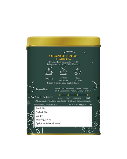 Tea | Orange Spice (Black Tea) - Citrus, Warm Notes - USDA Organic - Luxmi Estates - 100gms