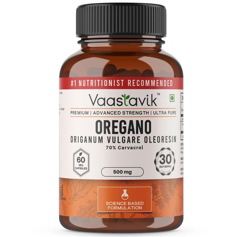 Supplements | Oregano Supplements 500 mg-70% Carvacrol- Non GMO &amp; No preservatives - Vaastavik -60 Veg Capsules