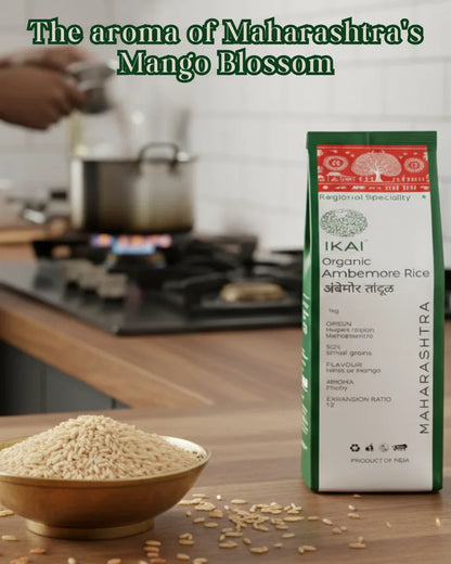 Rice | Ambemore Rice -Regional Specialty-Maharashtra -Gluten Free- No preservatives-Ikai Organic - 1000gm