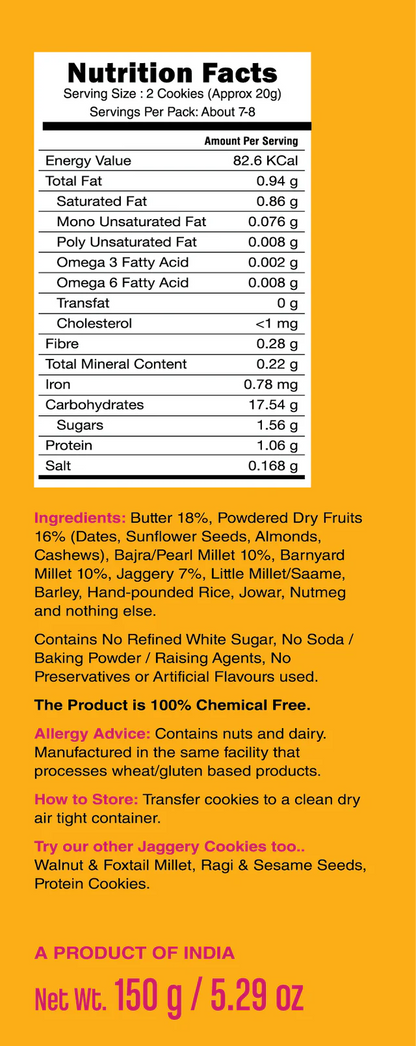 Millet Cookies | Iron Shakti - Organic Bajra &amp; Barnyard Millet Cookies with Almonds - Prenatal– No Added Refined Sugar, No Maida &amp;amp; No Soda - Early Foods - 130gm
