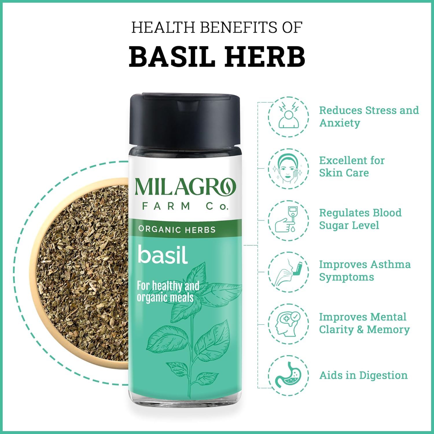 Seasoning | Basil - For Healthy And Organic Meals - Organic Herbs – Milagro Farm Co. – 15gm