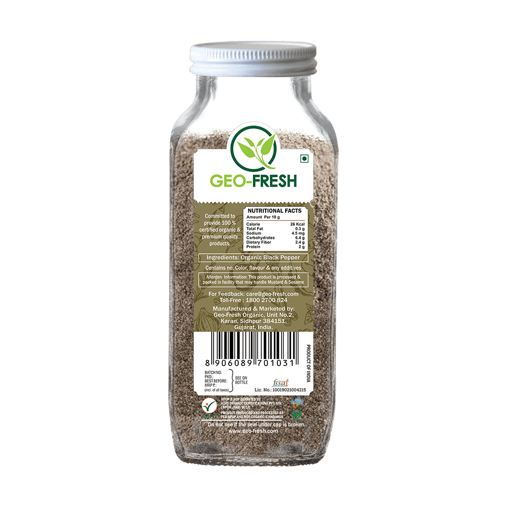 Pepper Coarse | Black - USDA Organic - Geo-Fresh – 250gm
