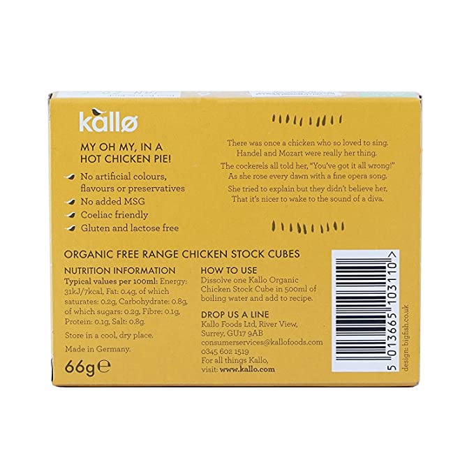 Chicken Stock Cubes | Organic - Vegan, Gluten Free & Lactose Free – Kallo Organic – 8 Cubes