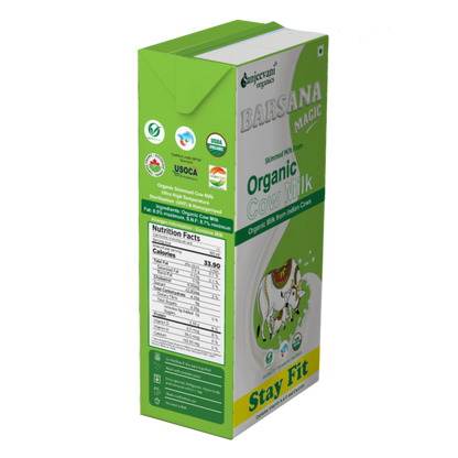 Cow Milk | Skimmed Cow Milk - Stay Fit - USDA Organic - No Antibiotic, No Stress Hormones, No Adulteration, No Contamination &amp;amp; Preservatives Free - Barsana Magic - 1000ml