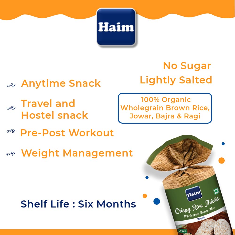 Rice Cake | Crispy Rice Thicks - Wholegrain Brown Rice Cakes (Multigrain) - Gluten Free, No Trans Fat &amp;amp; No Added Sugar - Haim - 136gm