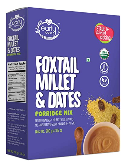 Porridge Mix | Foxtail Millet &amp;amp; Dates Porridge Mix - USDA Organic - Vegan, Gluten Free, No Added Refined Sugar, No Milk &amp;amp; No Salt – Early Foods - 200gm