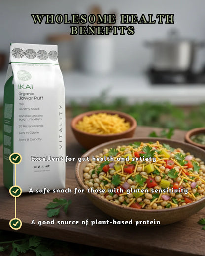 Puff | Organic Jowar Puff- Roasted Ancient Sorghum Millets - Healthy Snack , Low Calorie - Ikai Organic – 130gm