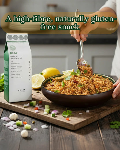 Puff | Organic Jowar Puff- Roasted Ancient Sorghum Millets - Healthy Snack , Low Calorie - Ikai Organic – 130gm