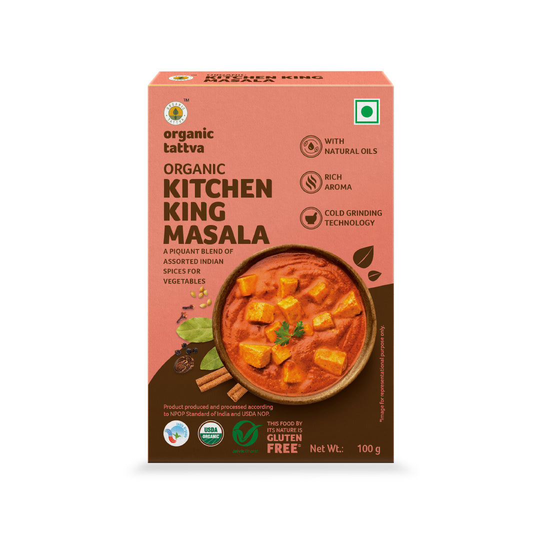 Masala | Kitchen King Masala (With Natural Oils) - Rich Aroma - USDA Organic - Gluten Free - Organic Tattva - 100gm