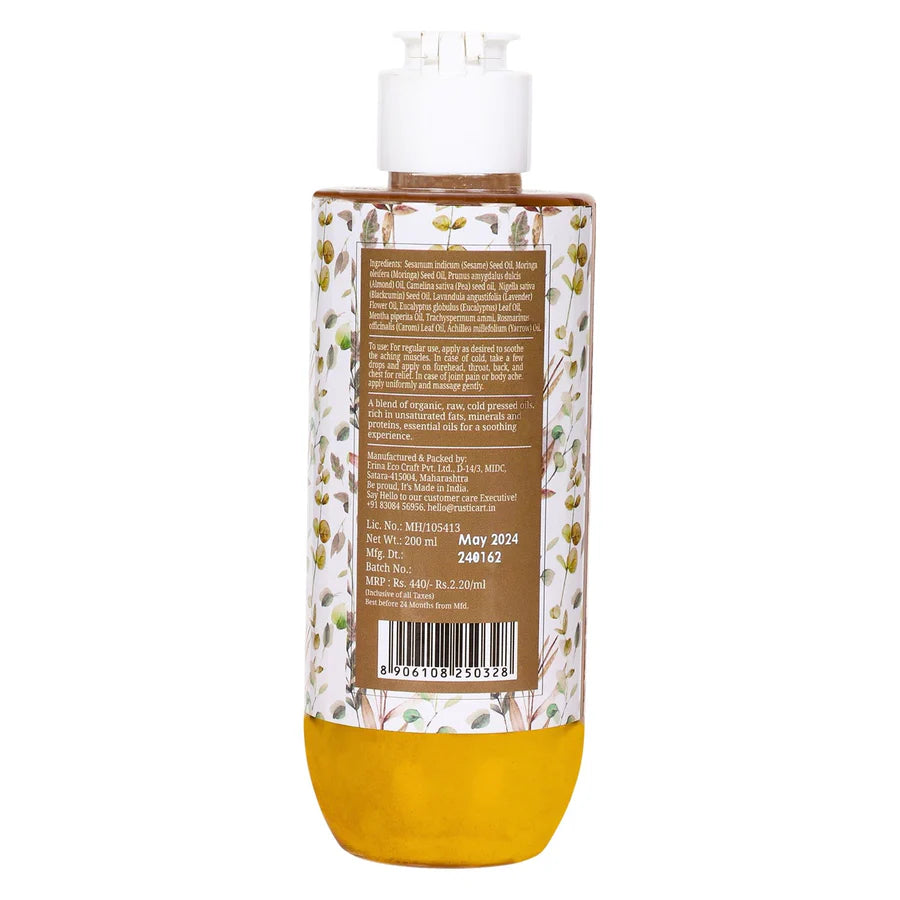 Massage Oil | Lavender Body Massage Oil - Organic - Cruelty Free, No Mineral Oil Or No Synthetic Dyes &amp;amp; No Perfumes - Rustic Art - 200gm