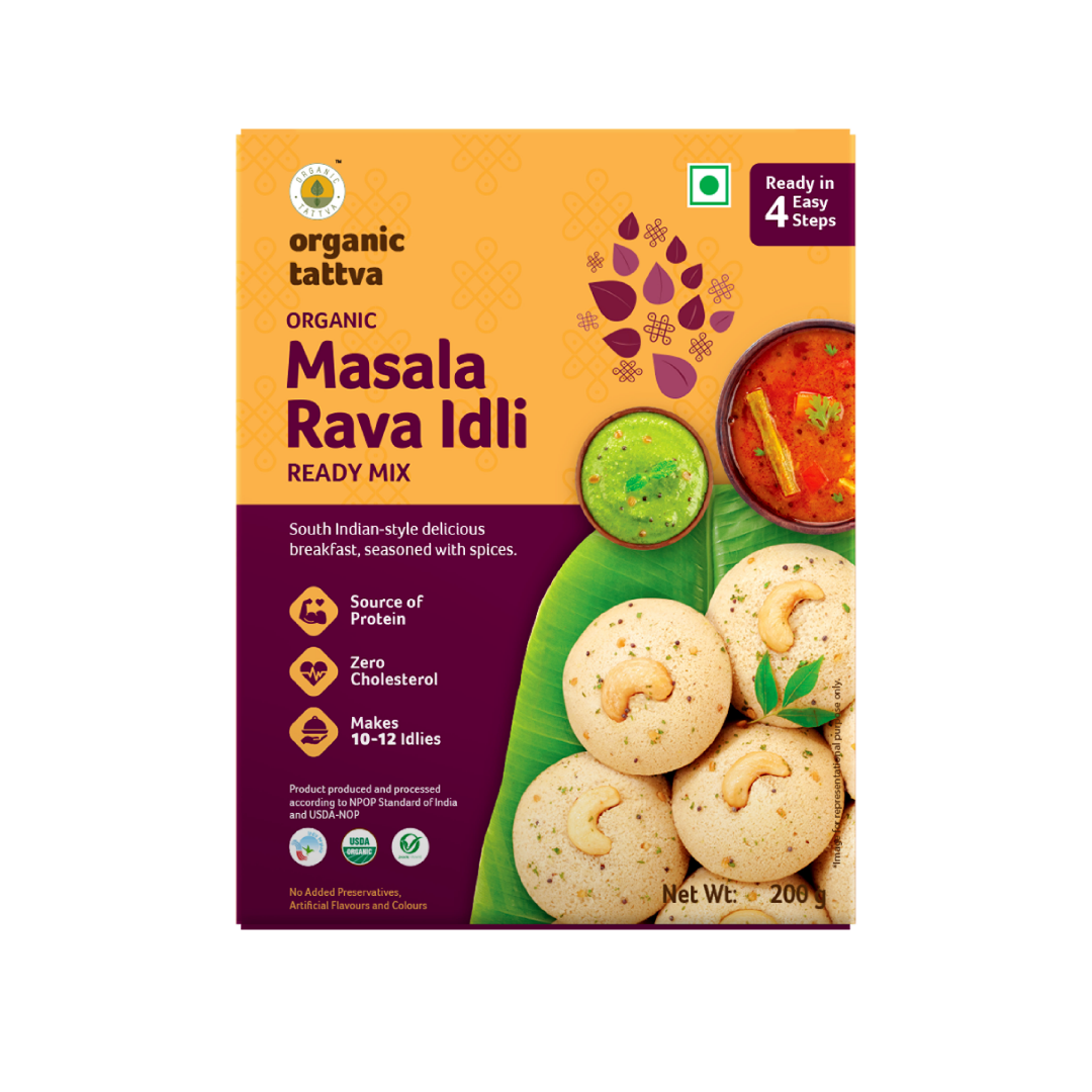Masala Rava Idli – Ready Mix - USDA Organic - Source Of Protein, South Indian Style Delicious Breakfast & Seasoned With Spices - Organic Tattva – 200gm