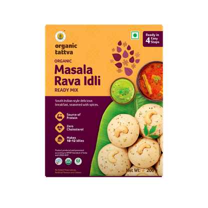 Masala Rava Idli – Ready Mix - USDA Organic - Source Of Protein, South Indian Style Delicious Breakfast &amp;amp; Seasoned With Spices - Organic Tattva – 200gm