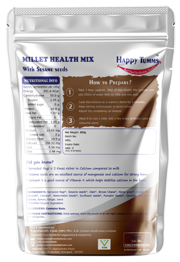 Millet Health Mix | (With Sesame Seeds) – For Baby Food – USDA Organic – No Chemical, Additives &amp; No Sugar – Tummy Friendly Foods – 800gm