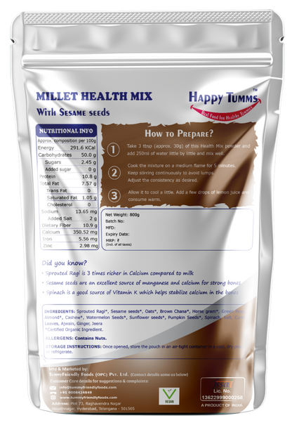 Millet Health Mix | (With Sesame Seeds) – For Baby Food – USDA Organic – No Chemical, Additives &amp; No Sugar – Tummy Friendly Foods – 800gm