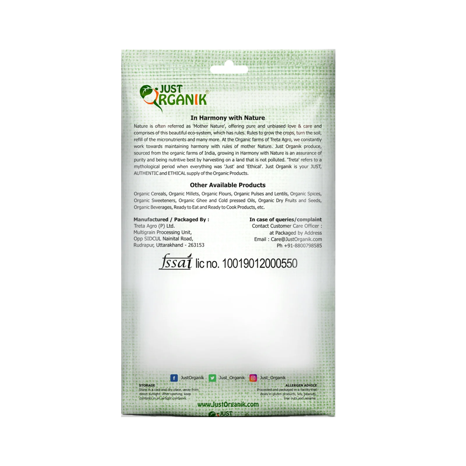 Rice | Sona Masoori Rice - USDA Organic - Just Organik - 5000gm