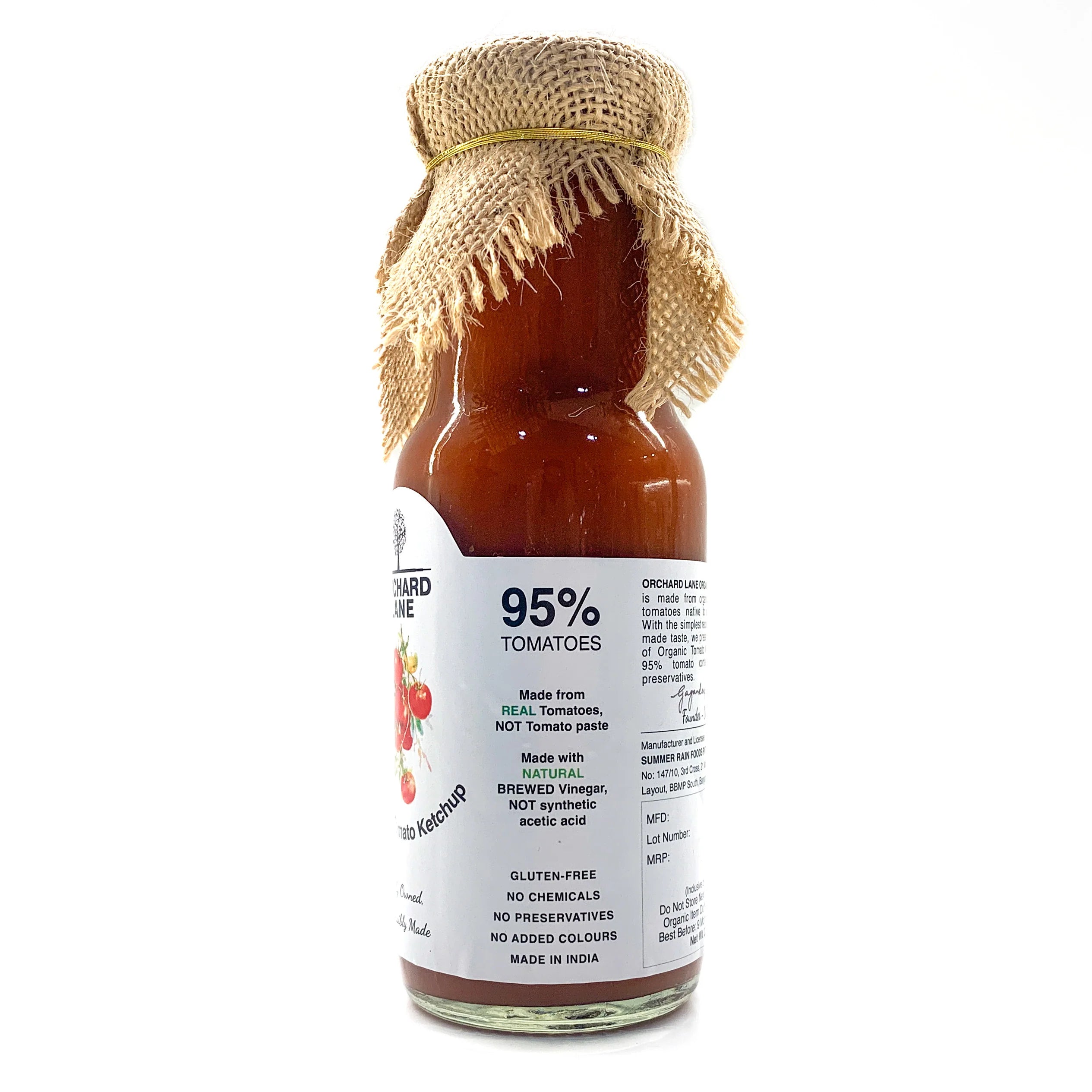 Tomato Ketchup | Organic - Gluten Free, No Added Chemicals, Preservatives &amp;amp; No Added Colours - Orchard Lane – 230gm