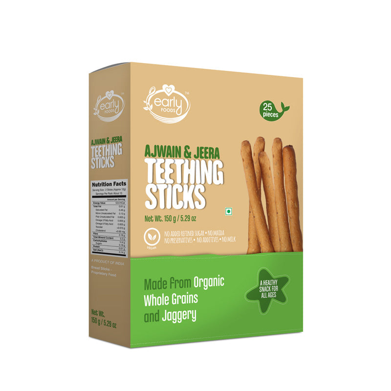 Ajwain Teething Sticks - Vegan, No Added Refined Sugar, No Milk & No Soda - Early Foods - 150gm