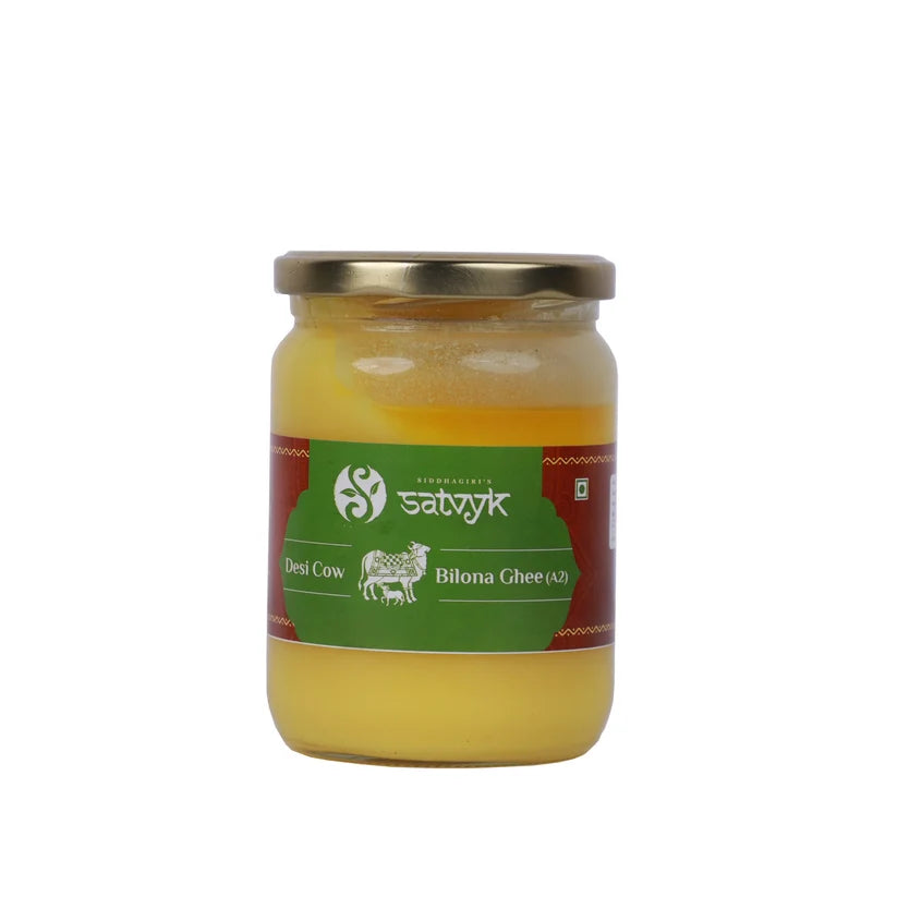 Ghee | Desi Cow (Bilona Ghee A2)- Gir Cow A2 Ghee -  Vedic Bilona Method- Curd -Churned A2 Ghee - 100% Desi Gir Cow Ghee - Grass-fed free grazing cows - Traditional ghee - Satvyk- 1000ml
