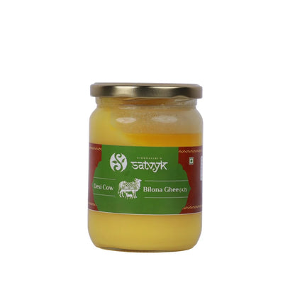 Ghee | Desi Cow (Bilona Ghee A2)- Gir Cow A2 Ghee -  Vedic Bilona Method- Curd -Churned A2 Ghee - 100% Desi Gir Cow Ghee - Grass-fed free grazing cows - Traditional ghee - Satvyk- 1000ml