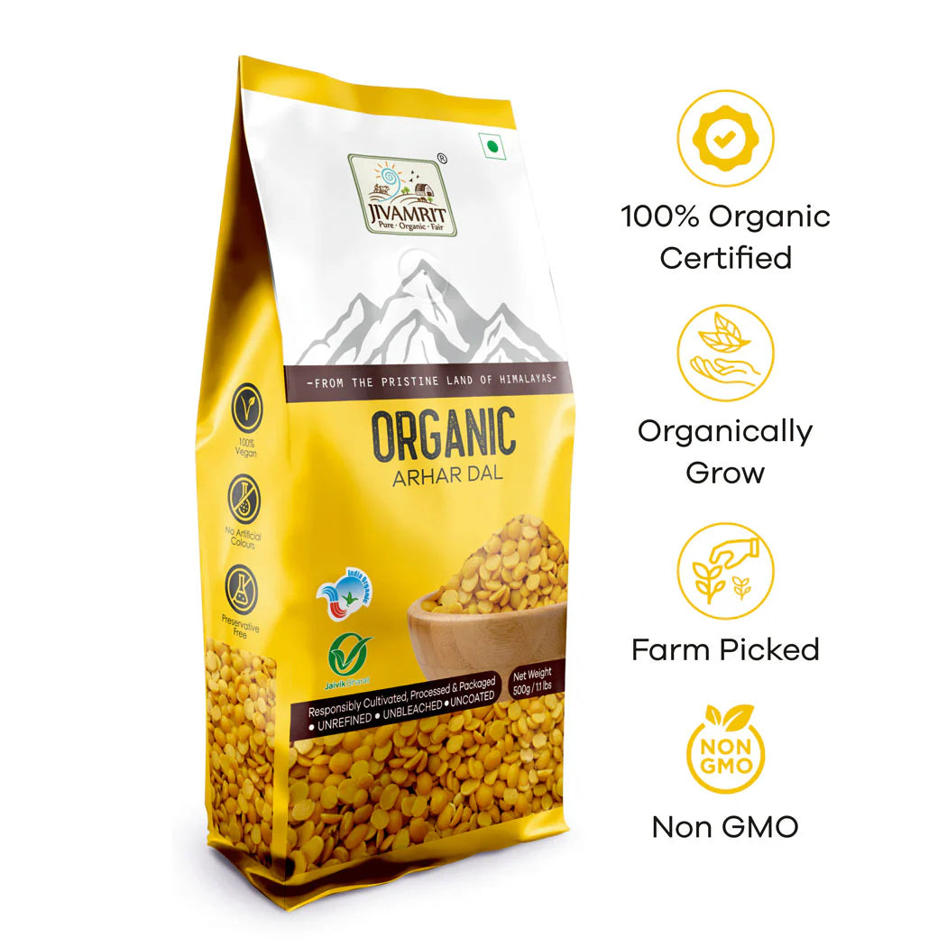 Arhar Dal | Organic Arhar Dal  -100% Vegan, Unpolished, Gluten Free - No Pesticides - Jivamrit – 500gm