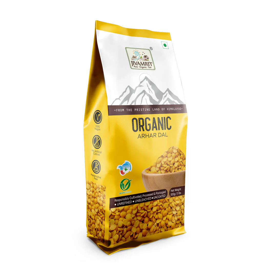 Arhar Dal | Organic Arhar Dal  -100% Vegan, Unpolished, Gluten Free - No Pesticides - Jivamrit – 500gm