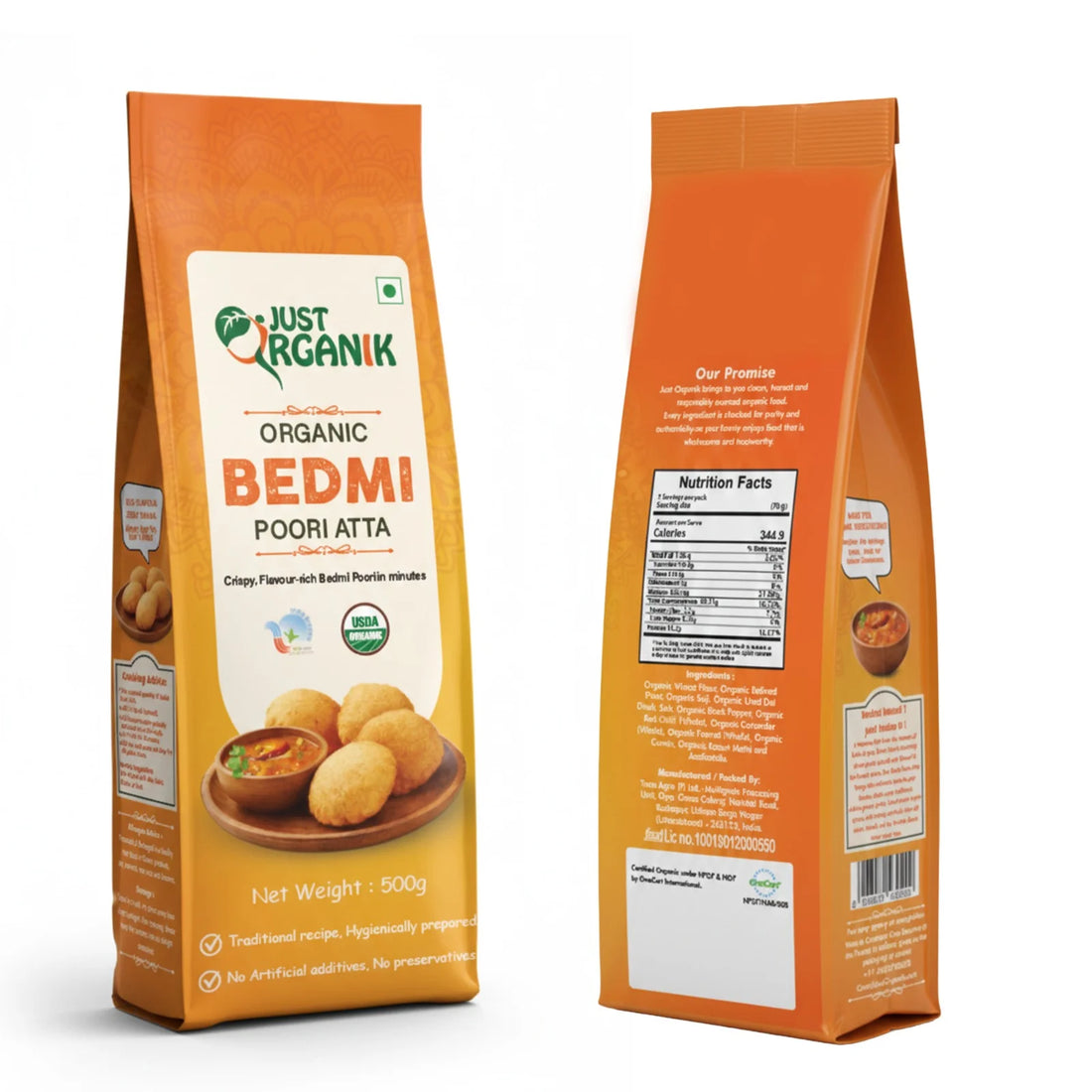 Poori Atta | Organic Bedmi Poori Flour-No Artificial Additives &amp; No Preservatives -  Just Organik - 500gm