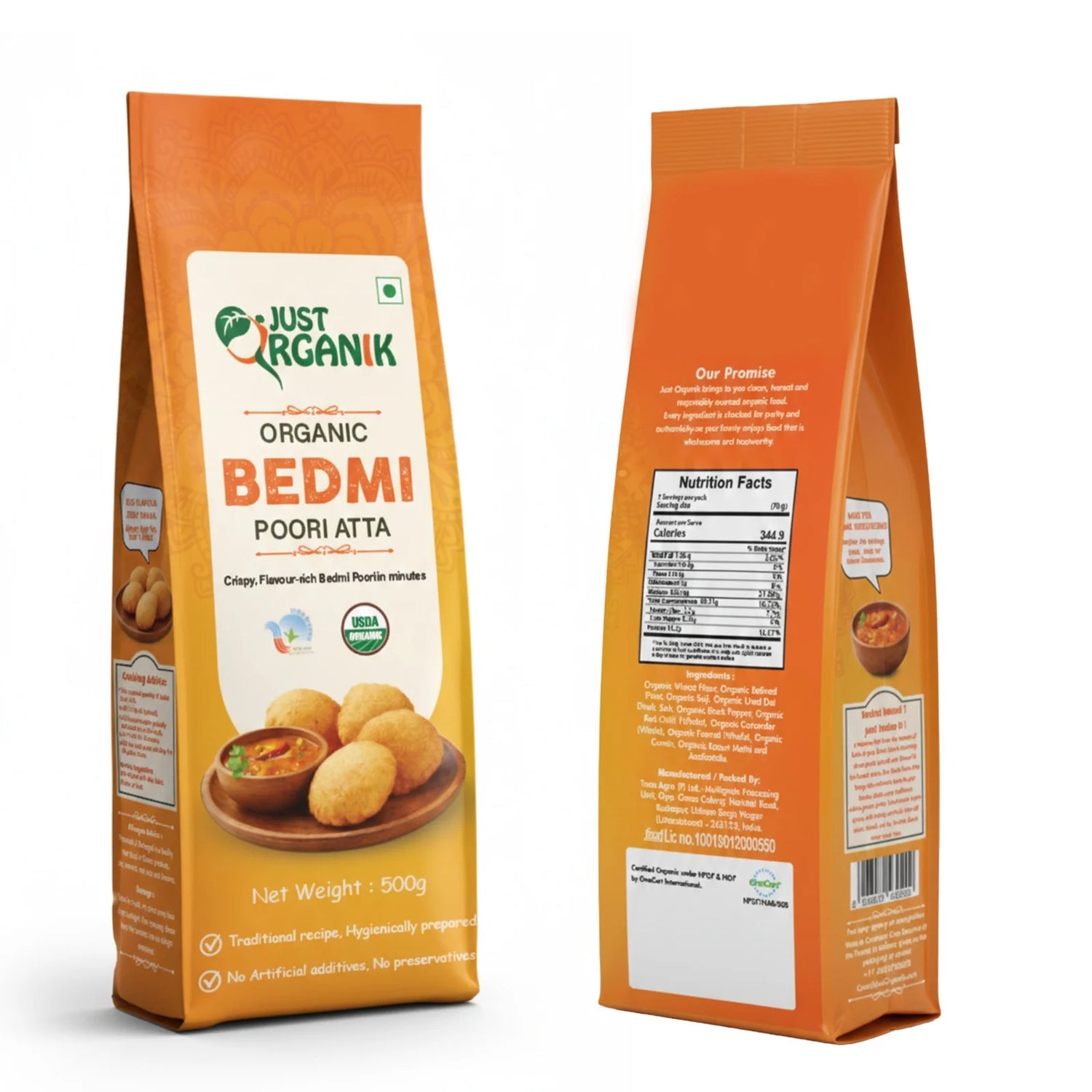 Poori Atta | Organic Bedmi Poori Flour-No Artificial Additives &amp; No Preservatives -  Just Organik - 500gm