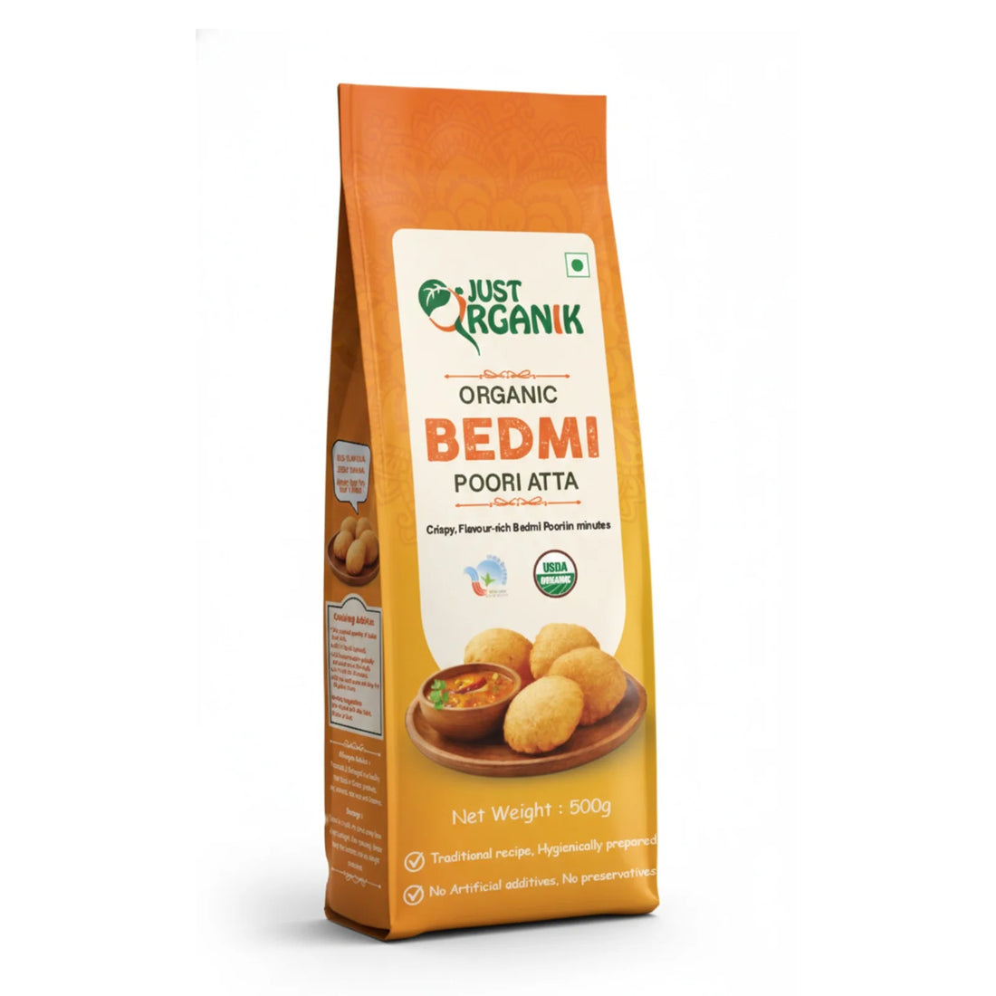 Poori Atta | Organic Bedmi Poori Flour-No Artificial Additives & No Preservatives - Just Organik - 500gm