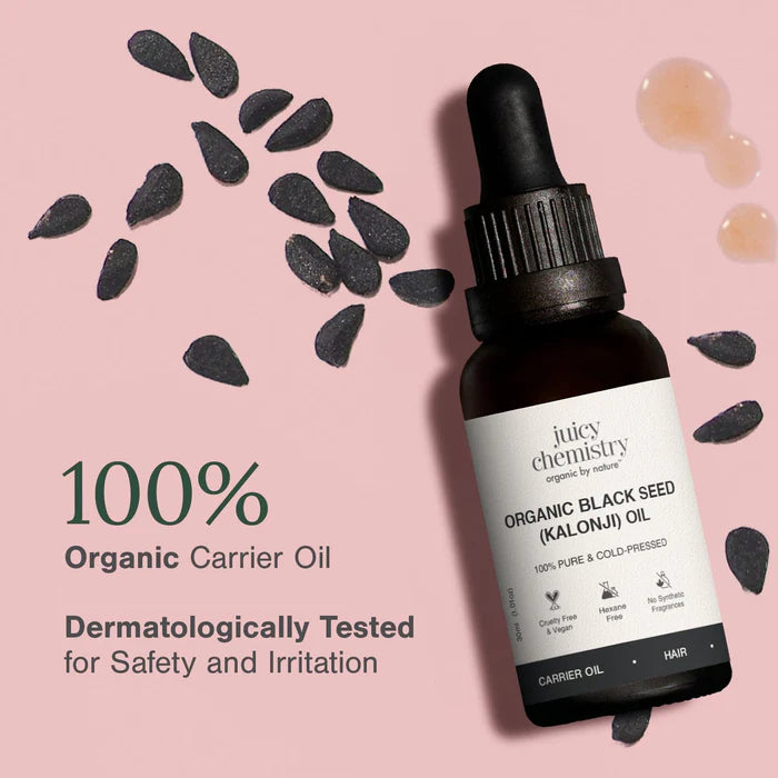 Hair Oil | Organic Black Seed (Kalonji Oil) - 100% Pure &amp; Cold Pressed - Vegan, Cruelty Free &amp;  No Synthetic Fragrances - Juicy Chemistry - 100ml