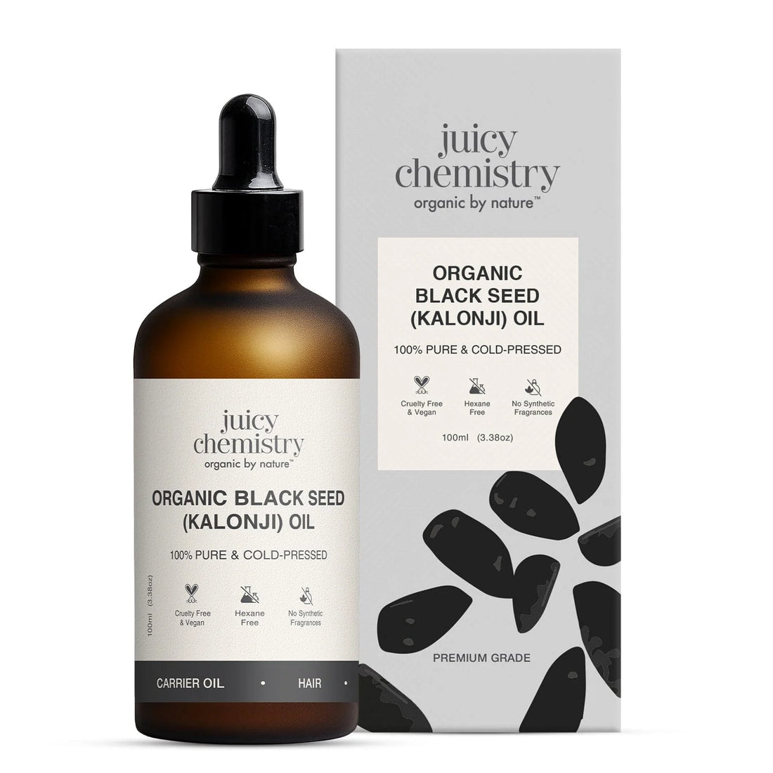 Hair Oil | Organic Black Seed (Kalonji Oil) - 100% Pure & Cold Pressed - Vegan, Cruelty Free & No Synthetic Fragrances - Juicy Chemistry - 100ml