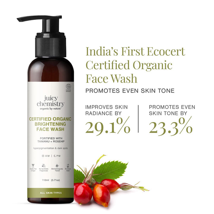 Organic Brightening Face Wash Fortified with Tamanu + Rosehip - Juicy Chemistry - 110ml