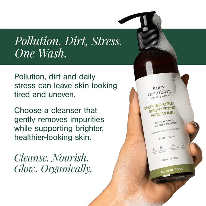 Organic Brightening Face Wash Fortified with Tamanu + Rosehip - Juicy Chemistry - 110ml