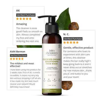 Organic Brightening Face Wash Fortified with Tamanu + Rosehip - Juicy Chemistry - 110ml