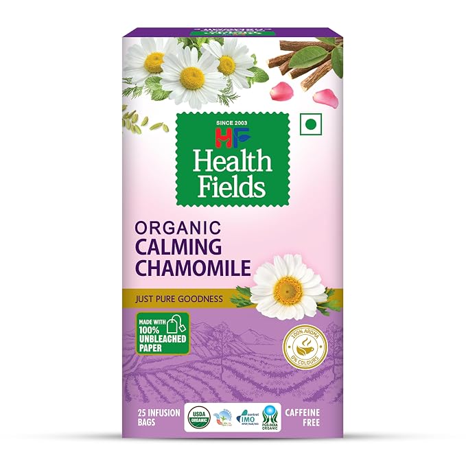 Tea | Organic Calming Chamomile Tea - Herbal Infusion Tea -Caffeine Free-No Artificial Preservatives -Health Fields –  25 Tea Bags