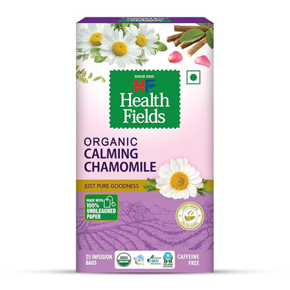 Tea | Organic Calming Chamomile Tea - Herbal Infusion Tea -Caffeine Free-No Artificial Preservatives -Health Fields –  25 Tea Bags