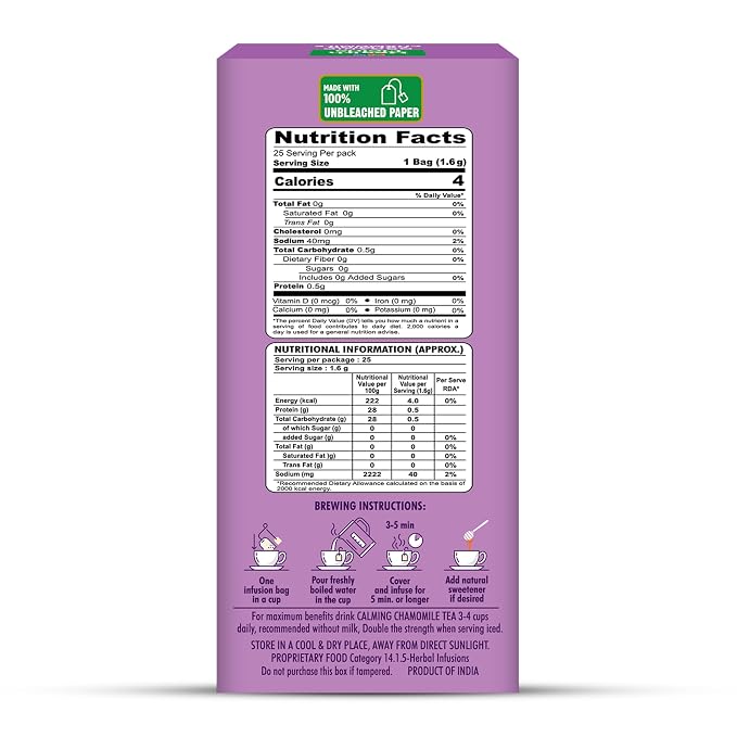 Tea | Organic Calming Chamomile Tea - Herbal Infusion Tea -Caffeine Free-No Artificial Preservatives -Health Fields –  25 Tea Bags