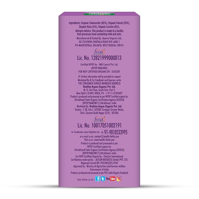 Tea | Organic Calming Chamomile Tea - Herbal Infusion Tea -Caffeine Free-No Artificial Preservatives -Health Fields –  25 Tea Bags