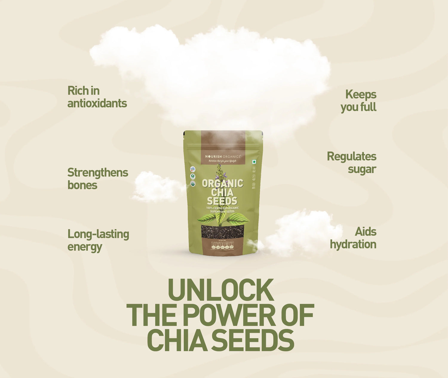 Chia Seeds | Organic Chia Seeds - 100% Certified Organic - Superfood Seeds - Vegan &amp; Gluten Free - Nourish Organics - 500gm