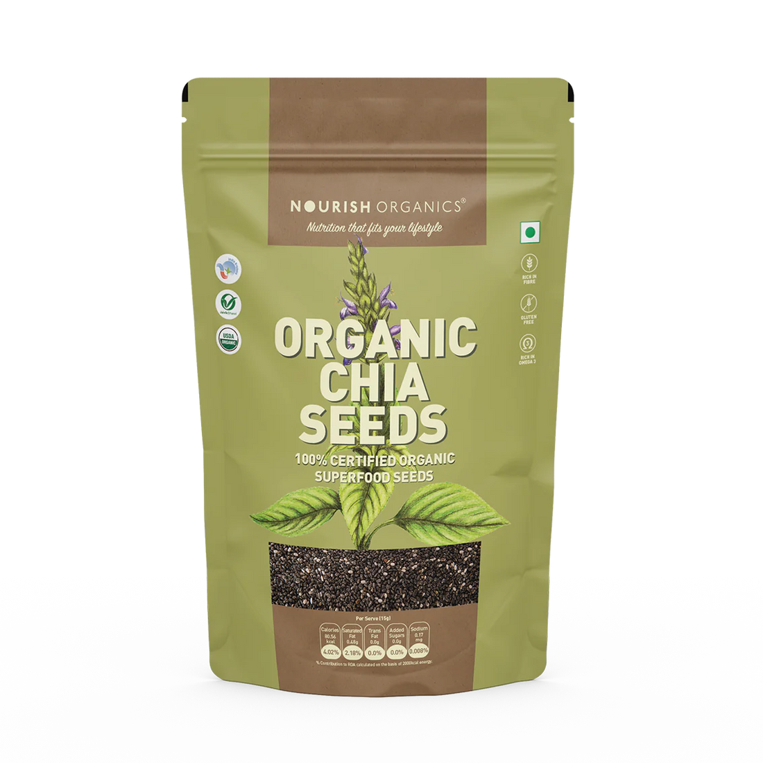 Chia Seeds | Organic Chia Seeds - 100% Certified Organic - Superfood Seeds - Vegan &amp; Gluten Free - Nourish Organics - 500gm