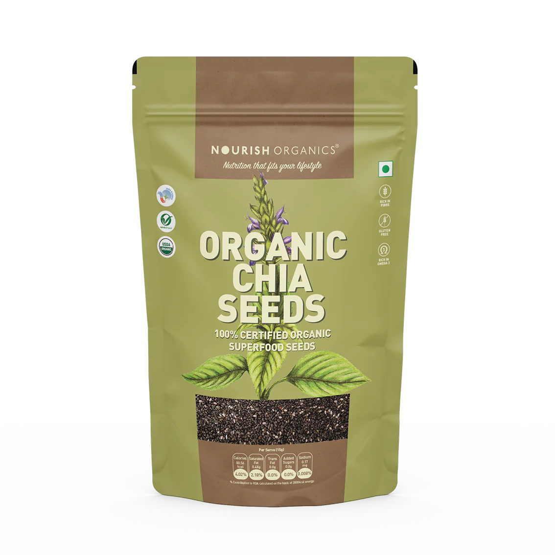 Chia Seeds | Organic Chia Seeds - 100% Certified Organic - Superfood Seeds - Vegan &amp; Gluten Free - Nourish Organics - 500gm