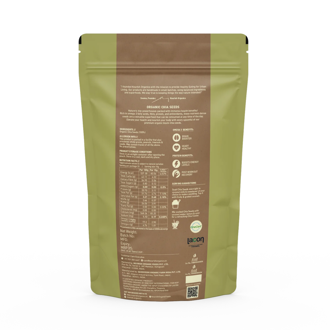 Chia Seeds | Organic Chia Seeds - 100% Certified Organic - Superfood Seeds - Vegan &amp; Gluten Free - Nourish Organics - 500gm