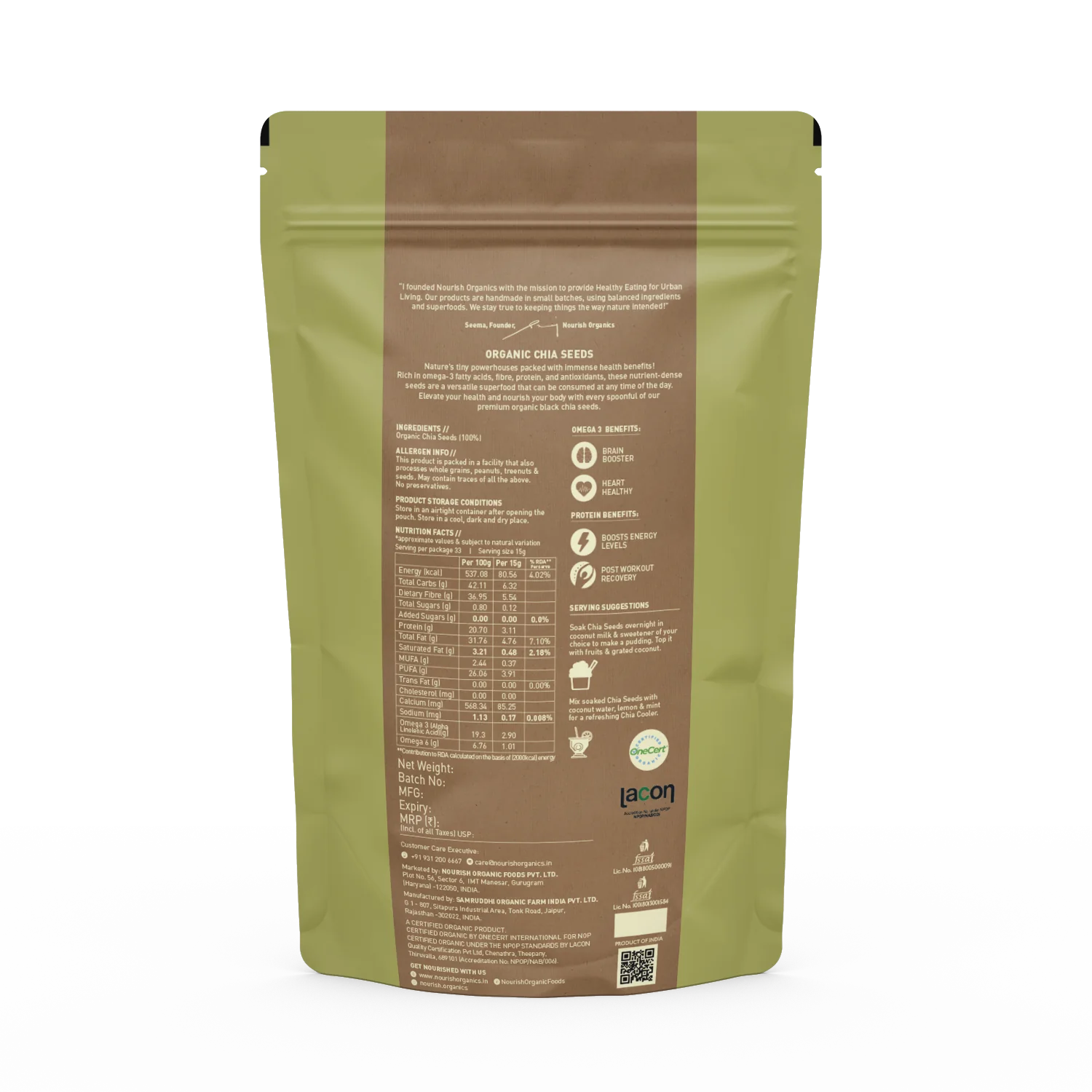 Chia Seeds | Organic Chia Seeds - 100% Certified Organic - Superfood Seeds - Vegan &amp; Gluten Free - Nourish Organics - 500gm