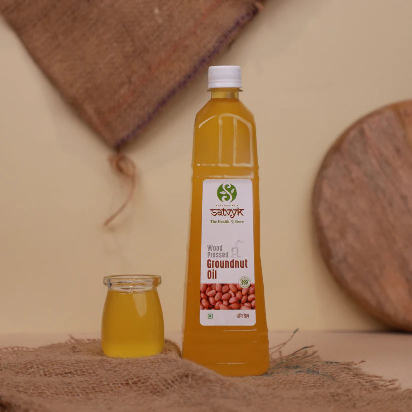 Ground Nut Oil | Wood Pressed Ground Nut Oil - No Added Chemicals & No Added Artificial Preservatives Satvyk - 500ml Glass Jar