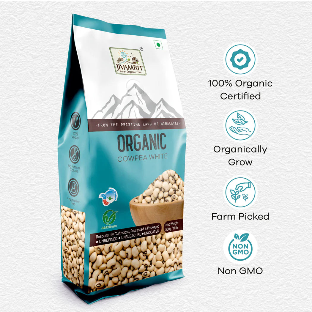Cowpea | Organic Cowpea White -Vegan, Unpolished, Gluten Free - USDA Organic  -Preservative Free, No Pesticides, NON GMO - Jivamrit – 500gm
