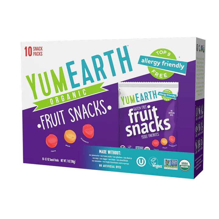 Fruit Snacks | Strawberry, Cherry, Peach Flavour - USDA Organic - Vegan, Gluten Free, Non GMO &amp; No High Fructose Corn Syrup Or No Artificial Dyes - Yum Earth - 199gm