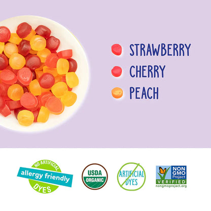 Fruit Snacks | Strawberry, Cherry, Peach Flavour - USDA Organic - Vegan, Gluten Free, Non GMO &amp; No High Fructose Corn Syrup Or No Artificial Dyes - Yum Earth - 99gm