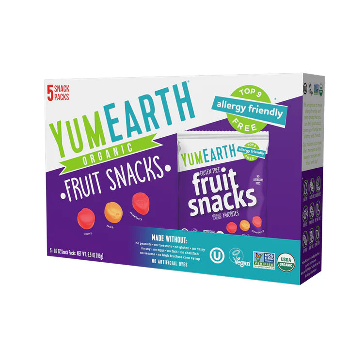 Fruit Snacks | Strawberry, Cherry, Peach Flavour - USDA Organic - Vegan, Gluten Free, Non GMO & No High Fructose Corn Syrup Or No Artificial Dyes - Yum Earth - 99gm